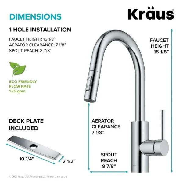 Kraus Oletto Single Handle Pull Down Kitchen Faucet With Deck Plate - Image 5