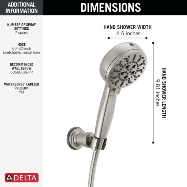 Delta 7 Setting Wall Mount Hand Shower With Cleaning Spray - Image 4