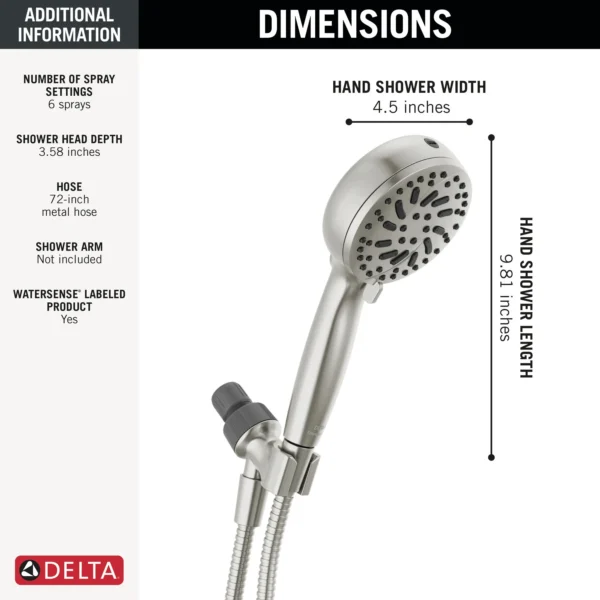 Delta 6-Setting Hand Shower With Cleaning Spray - Image 4