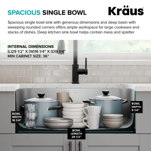 Kraus Premier 32" Undermount Single BowlKitchen Sink - Image 3