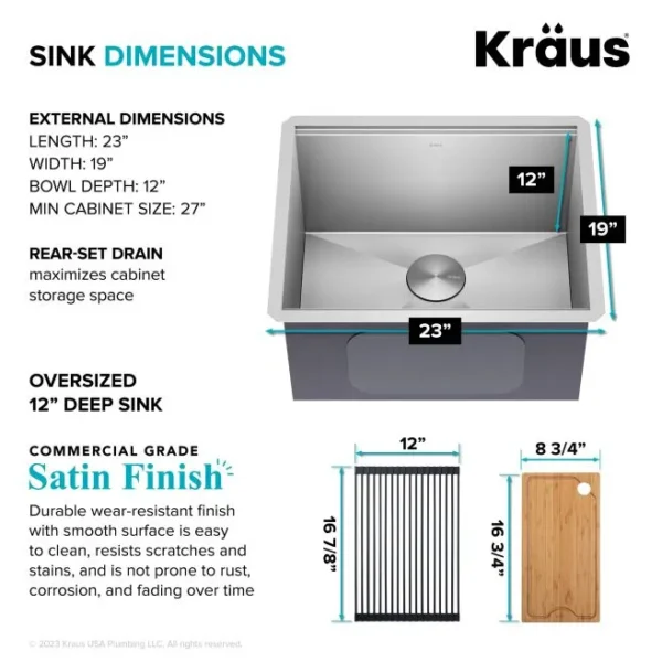 Kraus Kore 23" Undermount Workstation Kitchen Sink - Image 3