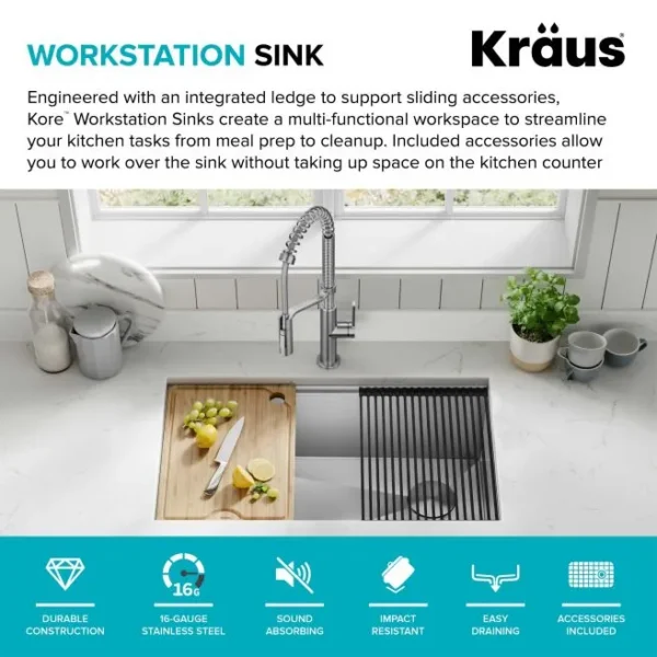 Kraus Kore 32" Undermount Workstation Kitchen Sink - Image 2
